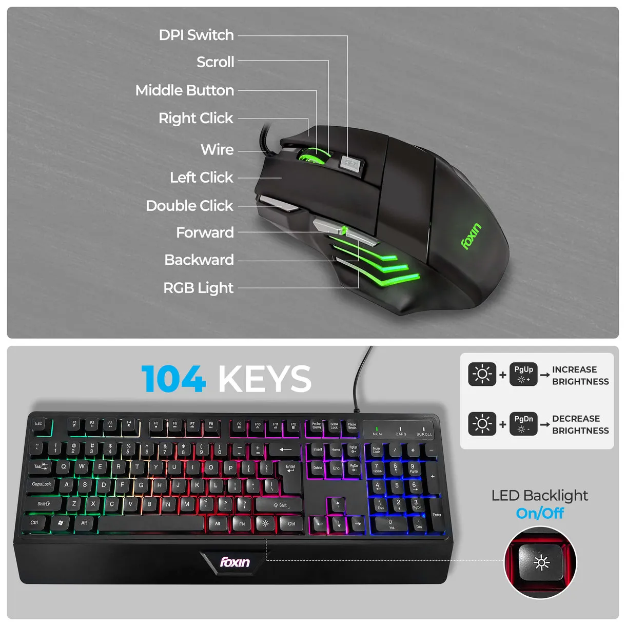 Foxin USB Gaming Keyboard Mouse Combo RGB (Endeavour) view 6